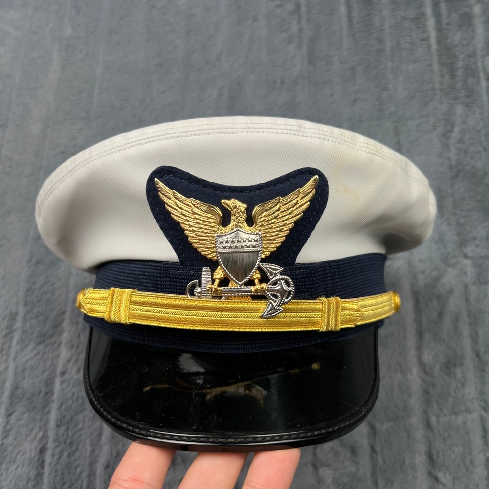 Bancroft US Coast Guard Officer Combination Cover White Service Cap Size 7 1/2